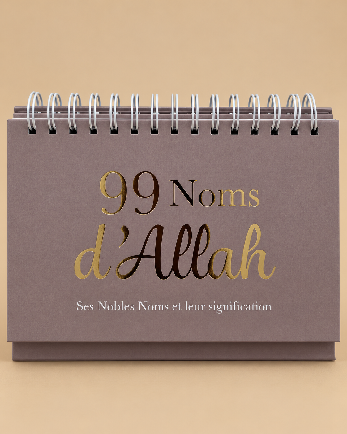 Calendrier des 99 noms d'Allah, couverture taupe et dorée