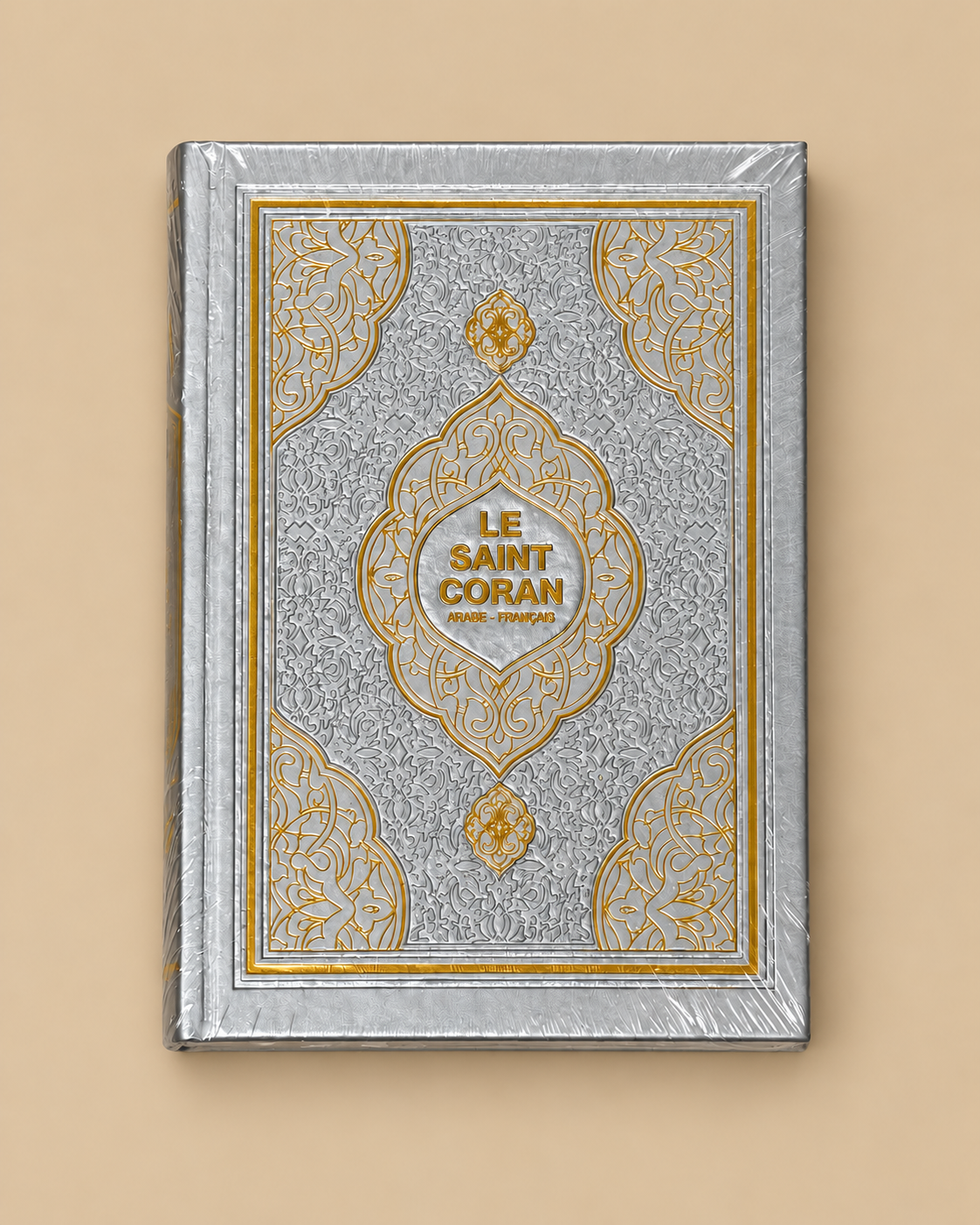 Coran bilingue arabe-français gris de l'ensemble Coran, tapis et musc