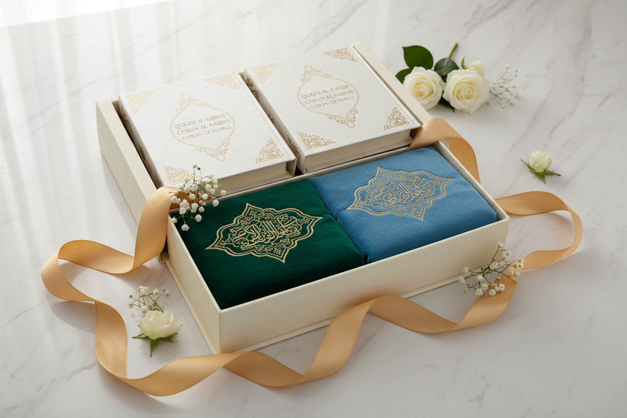 Coffret Union : Coran et tapis de prière assortis pour mariés