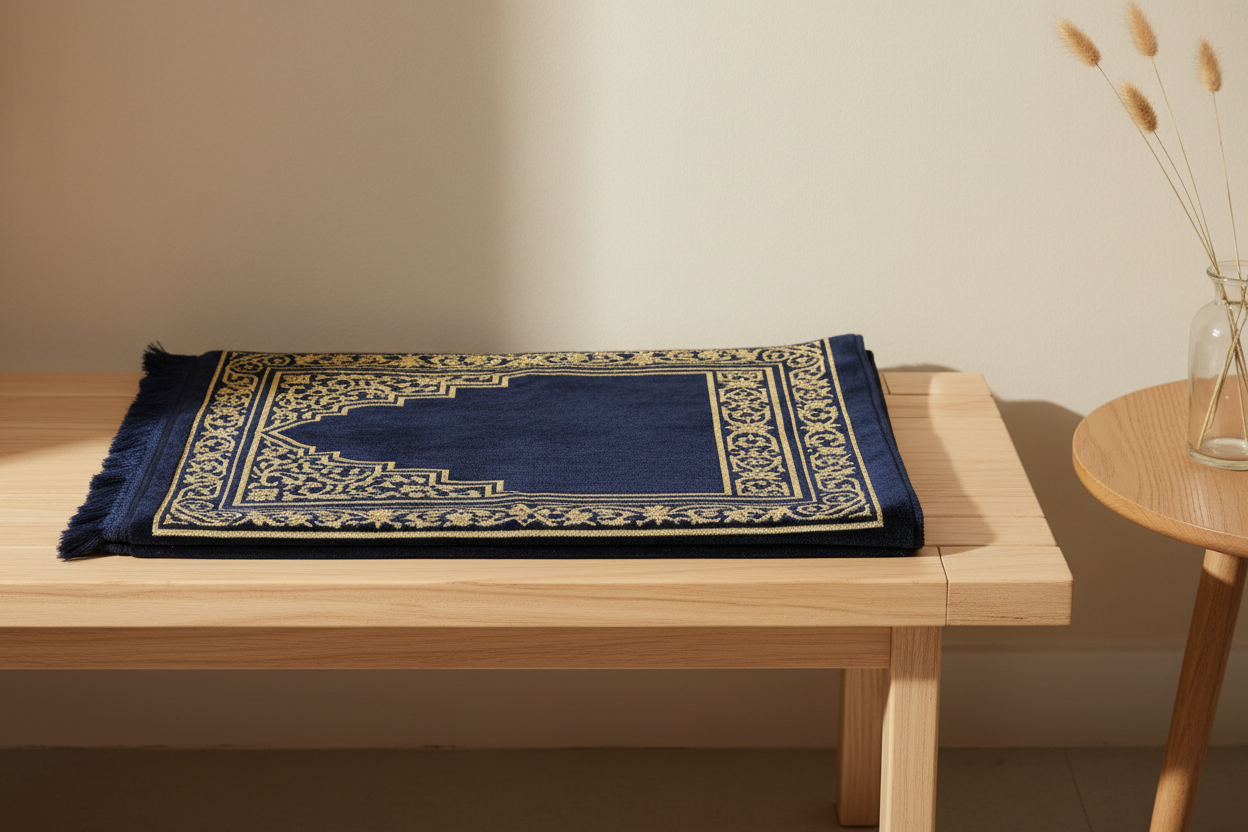 Tapis de prière en velours bleu marine